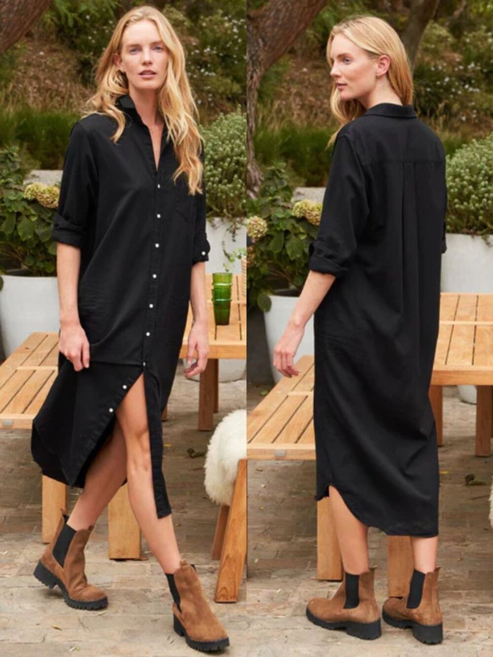Frank & Eileen Rory Black Famous Denim Button Down Maxi Shirt Dress Size L